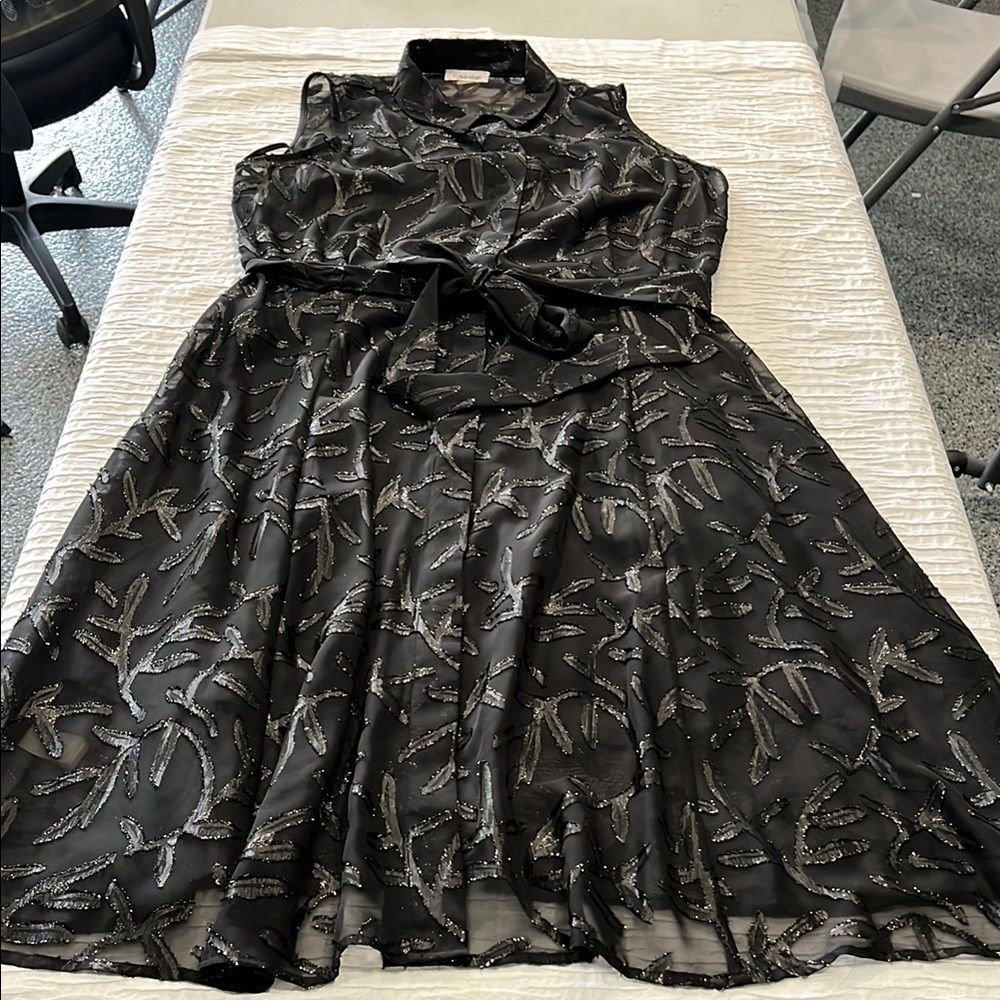 Calvin Klein dress cocktail women’s‎ black Textured Fabric size 14 elegant flow - Picture 7 of 13